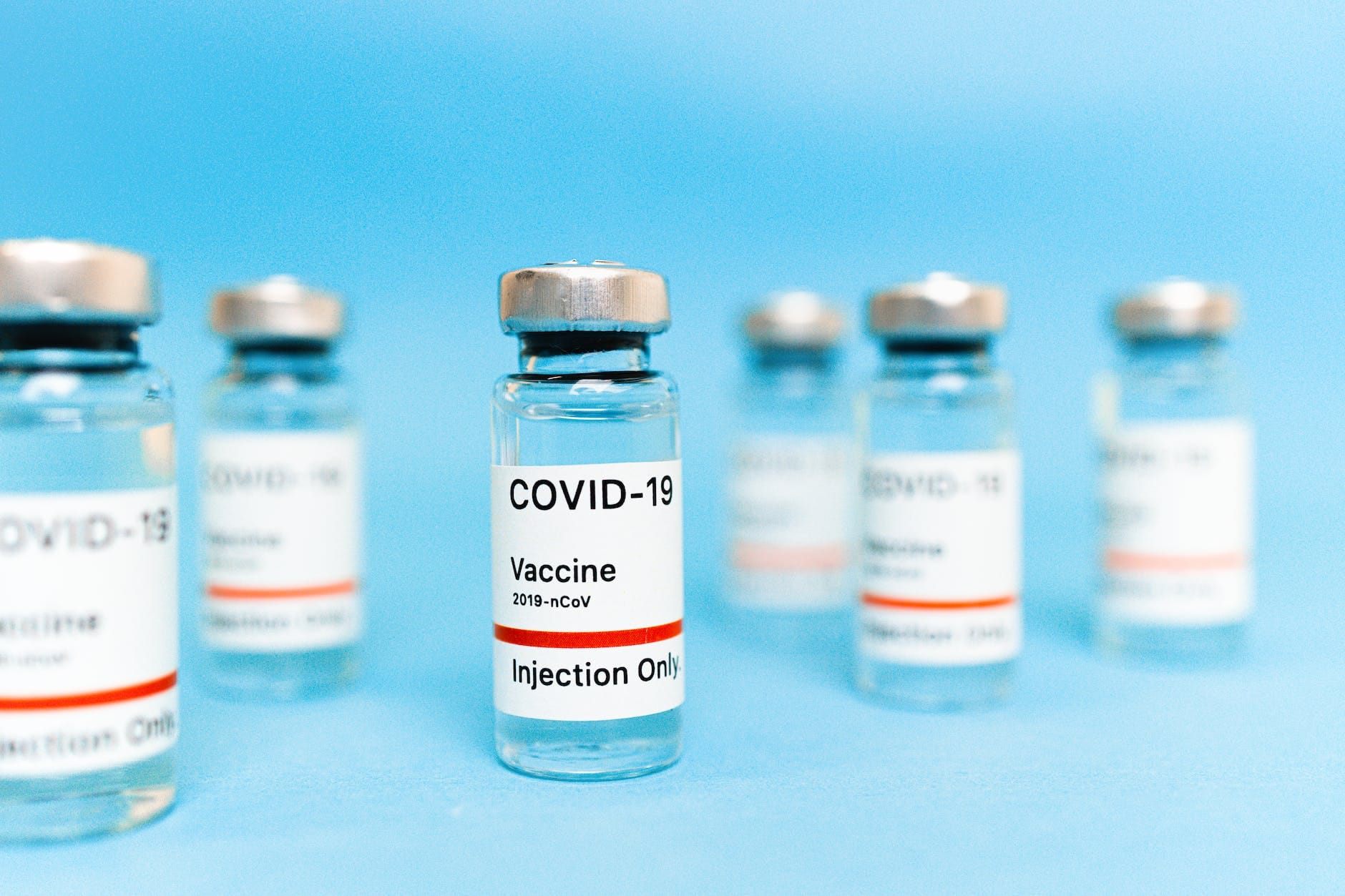 ampoules on light blue background